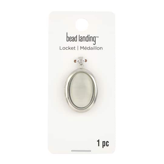 White &#x26; Rhodium Oval Locket by Bead Landing&#x2122;